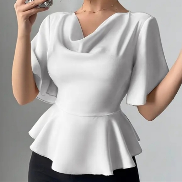 3/$30 Elegant White Peplum Top - Picture 2 of 7